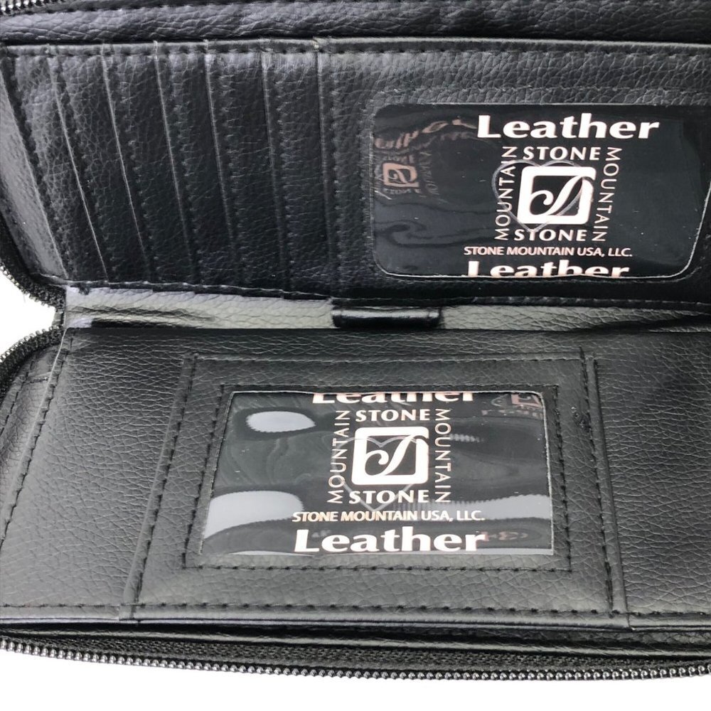 STONE MOUNTAIN BLACK ZIP AROUND LEATHER WALLET NEW WITH TAG - Picture 5 of 9